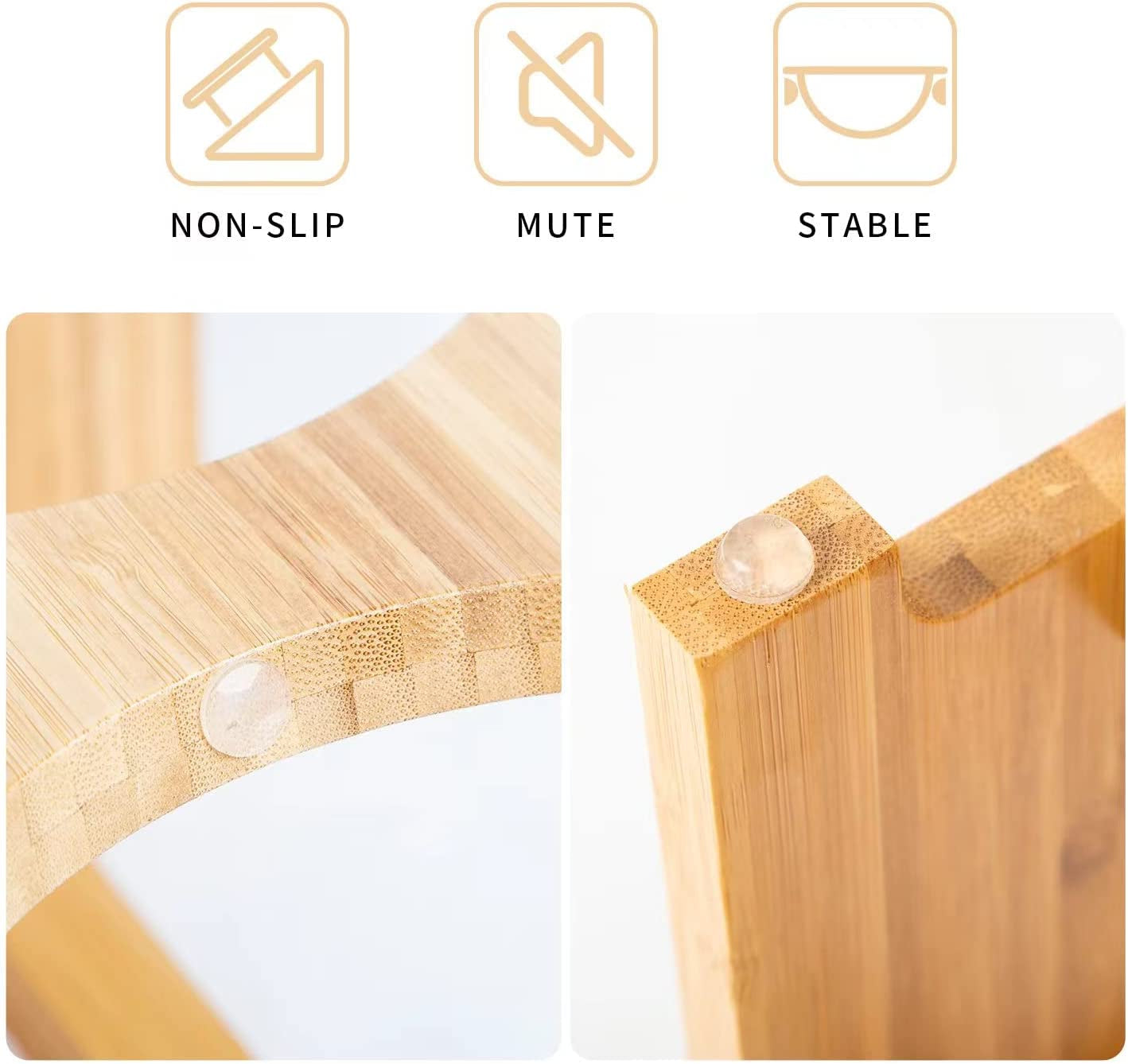 Elevated Bamboo Pet Feeding Station for Cats and Small Dogs with Two Stainless Steel Bowls and Anti-Slip Feet (4" Height, 20 Oz Capacity)