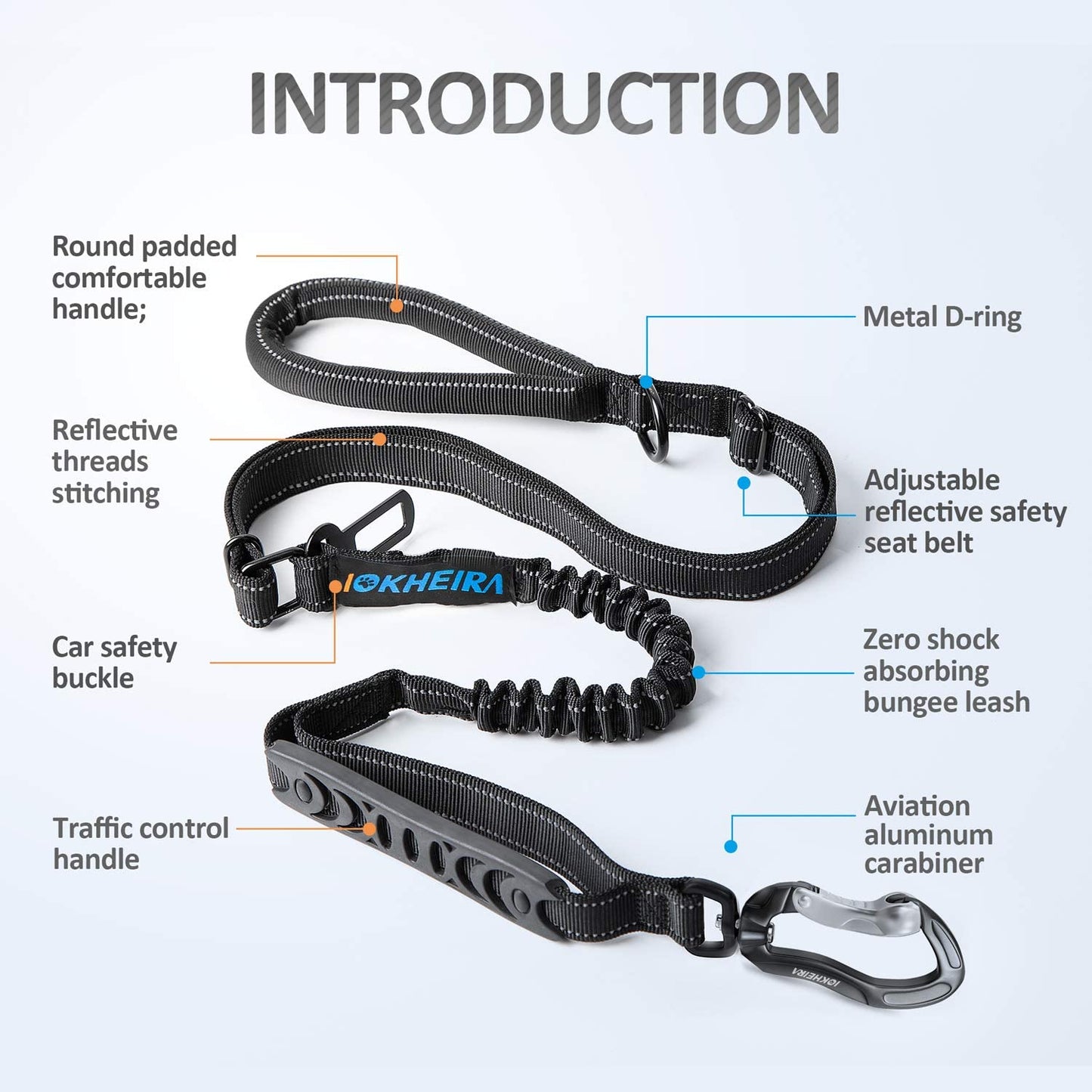 Heavy-Duty Multifunctional Tactical Dog Leash - 4-6 FT Adjustable Bungee Lead with Car Seatbelt and Shock Absorption for Large and Medium Dogs