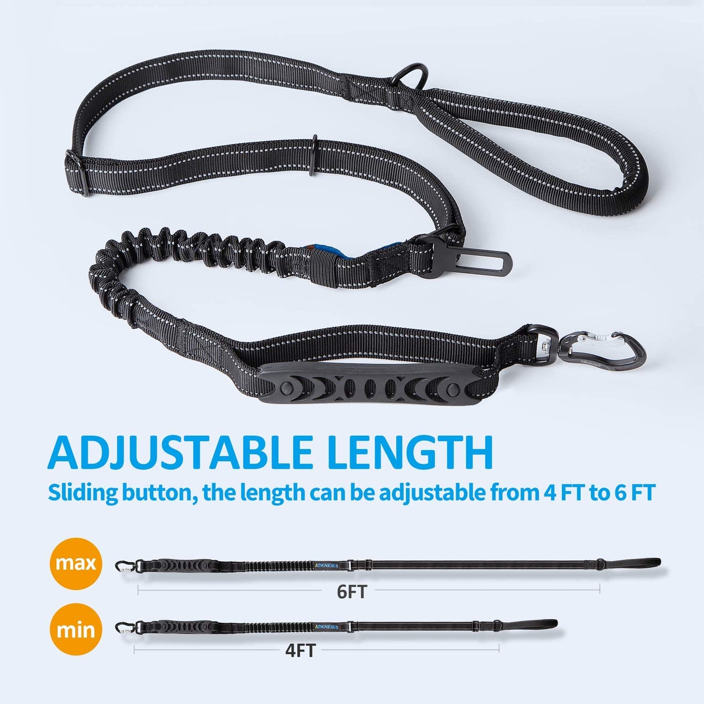 Heavy-Duty Multifunctional Tactical Dog Leash - 4-6 FT Adjustable Bungee Lead with Car Seatbelt and Shock Absorption for Large and Medium Dogs