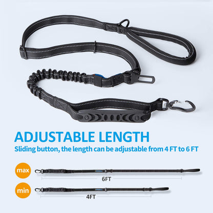 Heavy-Duty Multifunctional Tactical Dog Leash - 4-6 FT Adjustable Bungee Lead with Car Seatbelt and Shock Absorption for Large and Medium Dogs