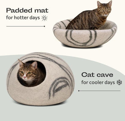 Premium Handmade Merino Wool Cat Cave - Large Indoor Felt Bed in Light Gray