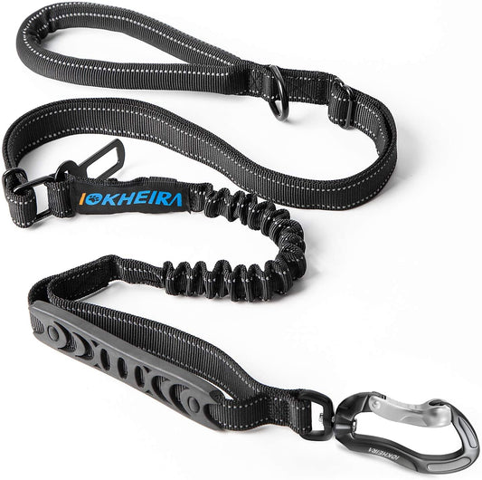 Heavy-Duty Multifunctional Tactical Dog Leash - 4-6 FT Adjustable Bungee Lead with Car Seatbelt and Shock Absorption for Large and Medium Dogs