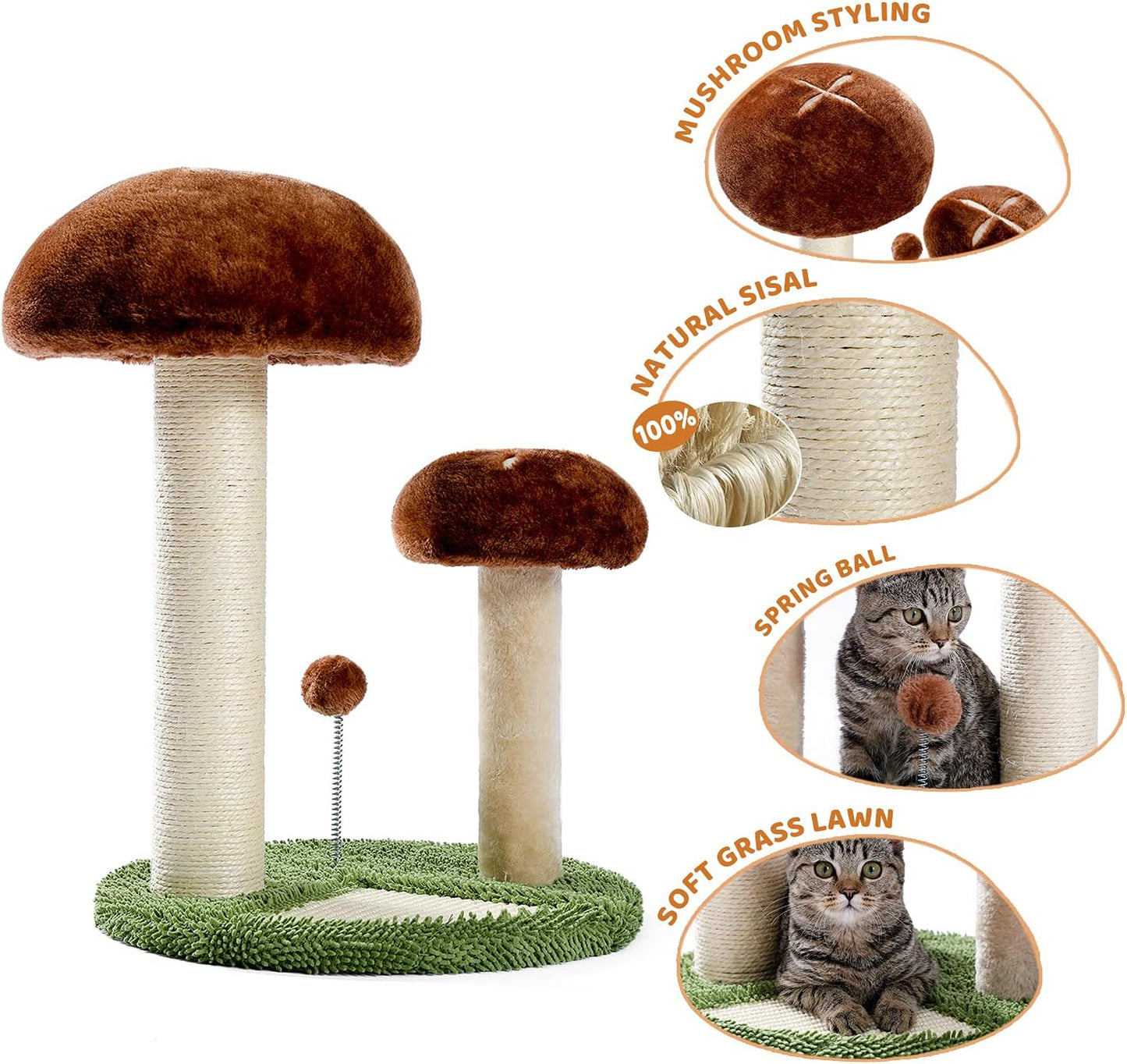 Mushroom-Shaped Cat Scratching Post with Interactive Toy Ball, Natural Sisal Design for Kittens and Small Cats