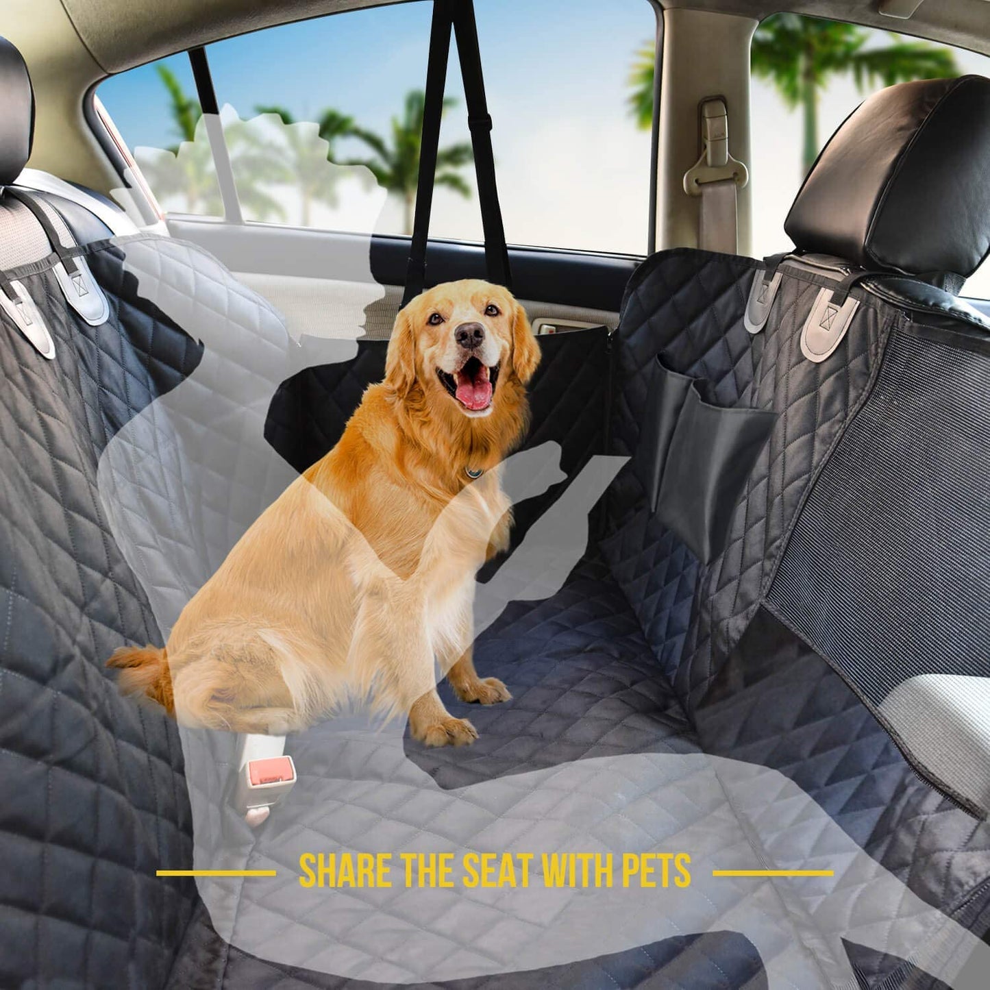 Premium Waterproof Dog Car Seat Cover for Back Seat with Mesh Window, Scratch-Resistant Anti-Slip Hammock Design