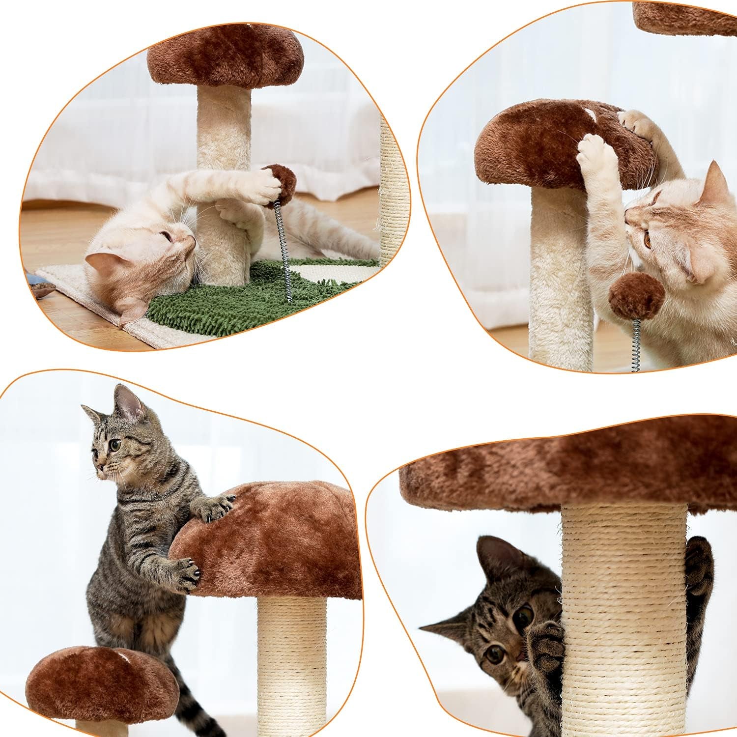 Mushroom-Shaped Cat Scratching Post with Interactive Toy Ball, Natural Sisal Design for Kittens and Small Cats