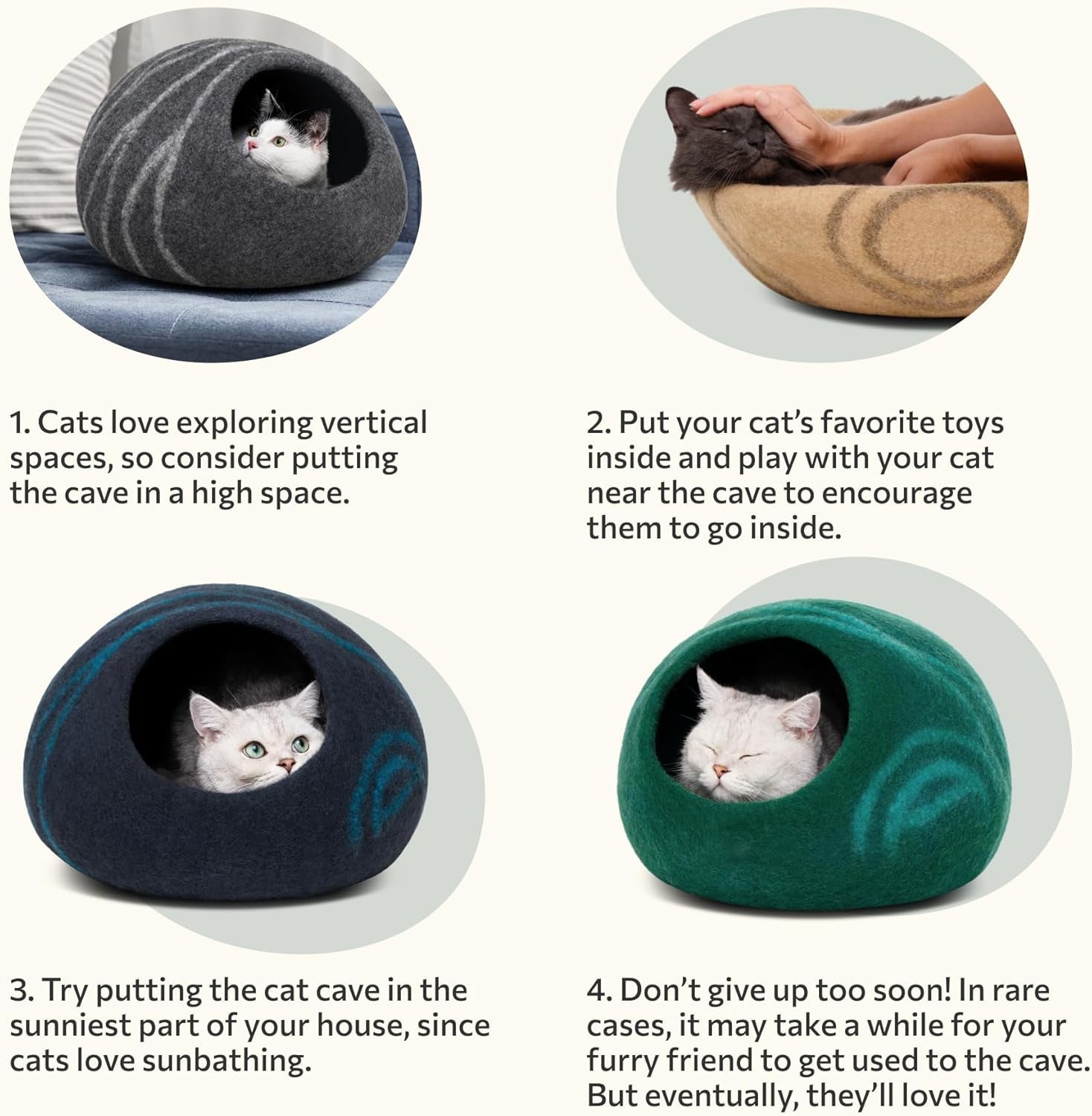 Premium Handmade Merino Wool Cat Cave - Large Indoor Felt Bed in Light Gray