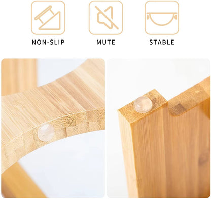 Elevated Bamboo Pet Feeding Station for Cats and Small Dogs with Two Stainless Steel Bowls and Anti-Slip Feet (4" Height, 20 Oz Capacity)