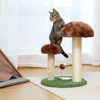 Mushroom-Shaped Cat Scratching Post with Interactive Toy Ball, Natural Sisal Design for Kittens and Small Cats