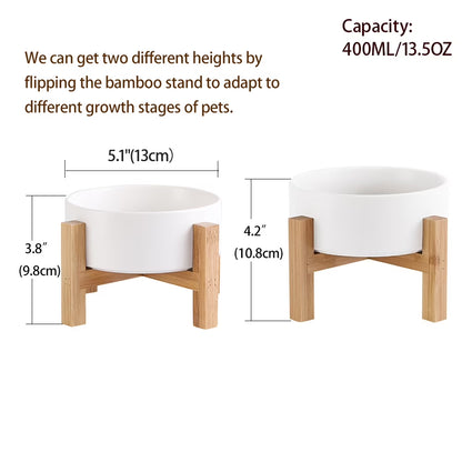 Lionwei Elevated Ceramic Pet Bowl with Non-Slip Wooden Stand for Cats and Dogs