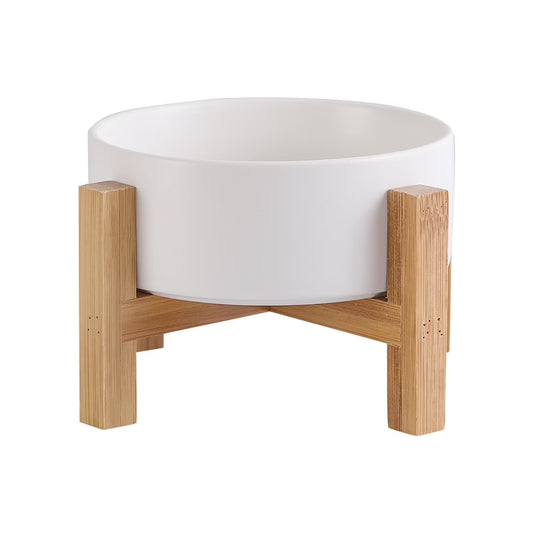 Lionwei Elevated Ceramic Pet Bowl with Non-Slip Wooden Stand for Cats and Dogs