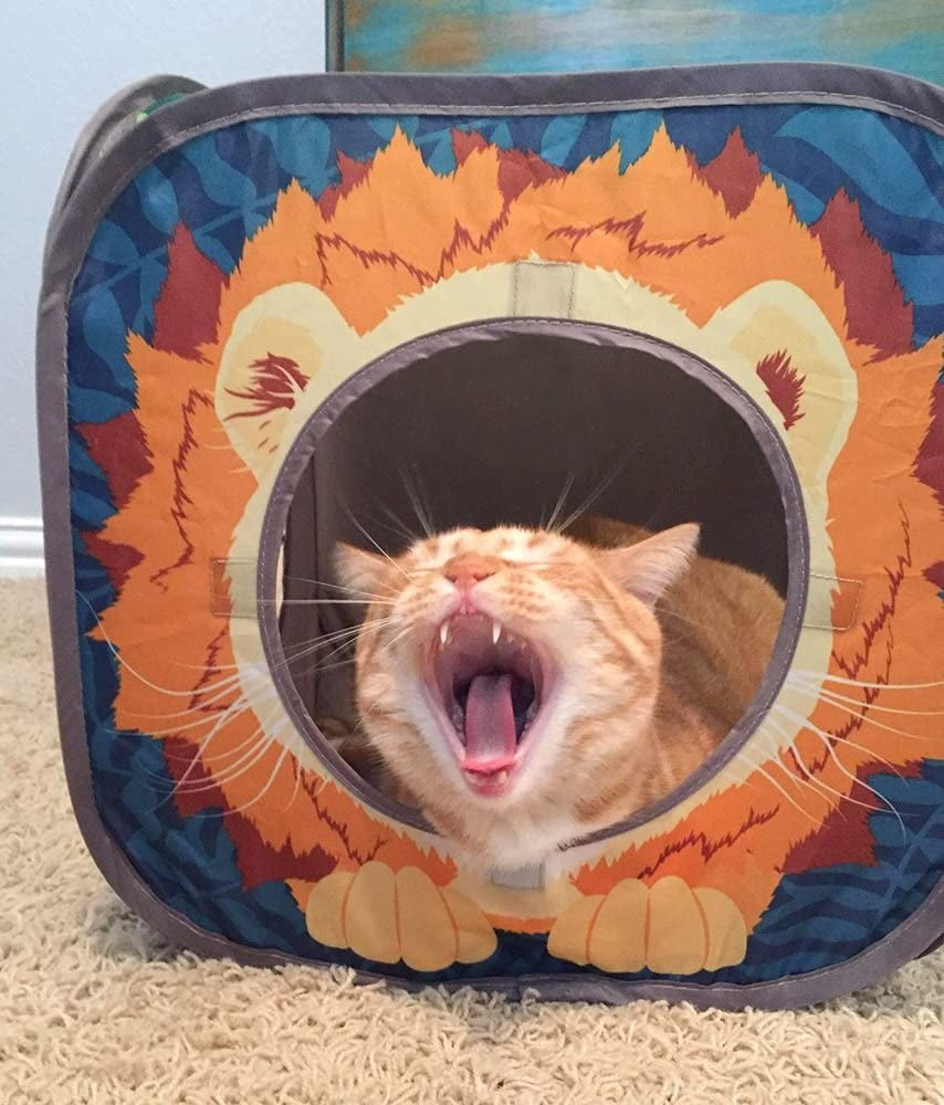 Safari Jungle Cat Play Set: Collapsible Pop-Up Interactive Cat Toys Combo with Cube, Tunnel, and Hideout for Indoor Exercise and Relaxation