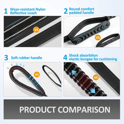 Heavy-Duty Multifunctional Tactical Dog Leash - 4-6 FT Adjustable Bungee Lead with Car Seatbelt and Shock Absorption for Large and Medium Dogs