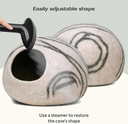 Premium Handmade Merino Wool Cat Cave - Large Indoor Felt Bed in Light Gray