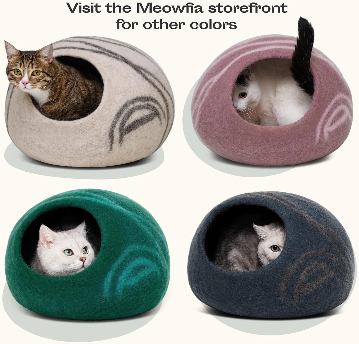 Premium Handmade Merino Wool Cat Cave - Large Indoor Felt Bed in Light Gray