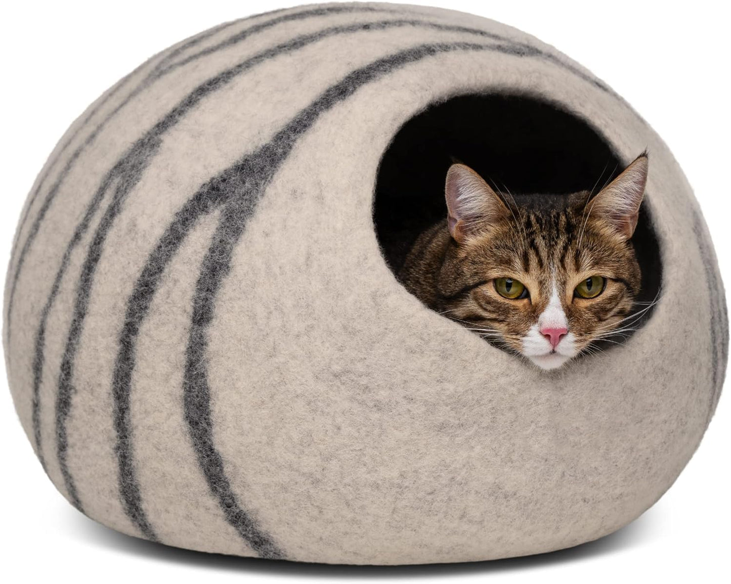 Premium Handmade Merino Wool Cat Cave - Large Indoor Felt Bed in Light Gray