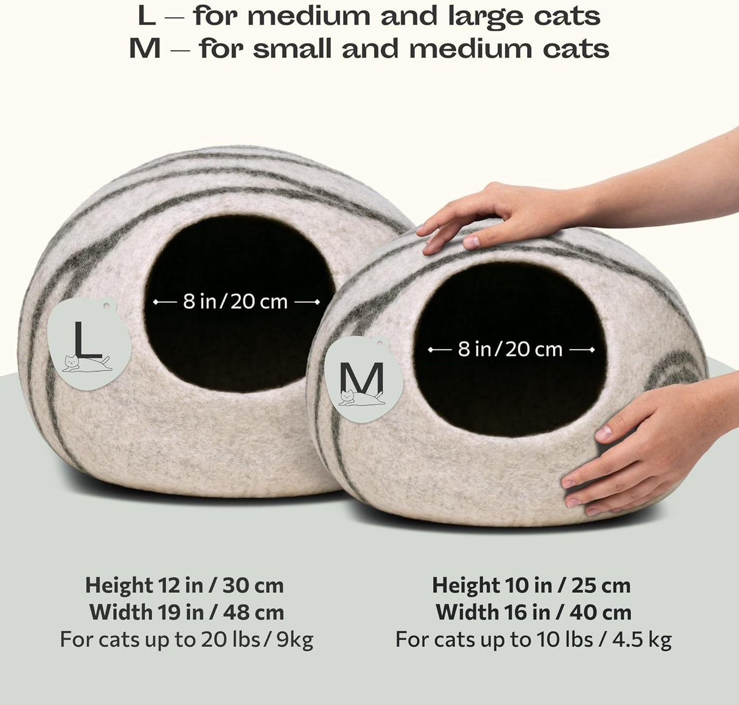 Premium Handmade Merino Wool Cat Cave - Large Indoor Felt Bed in Light Gray
