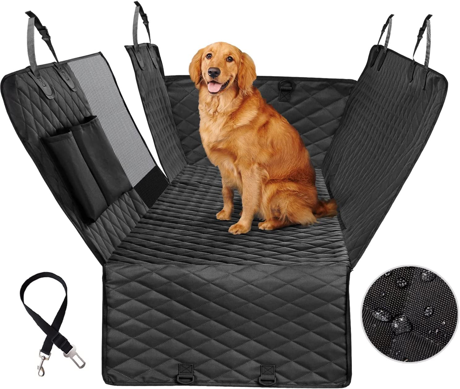 Premium Waterproof Dog Car Seat Cover for Back Seat with Mesh Window, Scratch-Resistant Anti-Slip Hammock Design