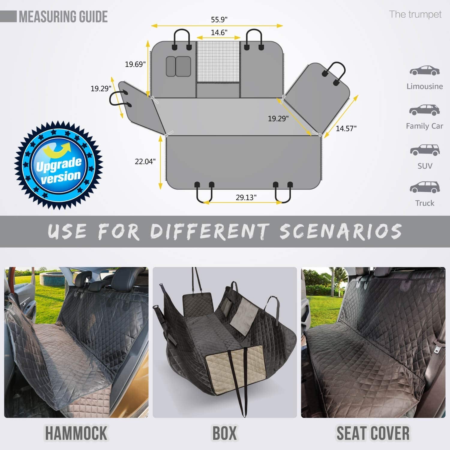 Premium Waterproof Dog Car Seat Cover for Back Seat with Mesh Window, Scratch-Resistant Anti-Slip Hammock Design